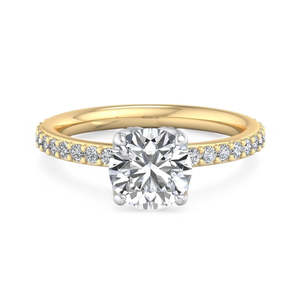Bague de fiançailles en or avec diamant de laboratoire taille ronde, halo caché et pavé, solitaire, certifiée IGI - Product Image 1