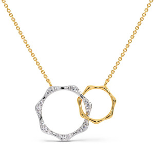 <b>Interlocking</b> Organic <b>Ring</b> Diamond <b>Necklace</b> with Dual Open Circle Frame and Modern Two Tone Design - Product Image 1