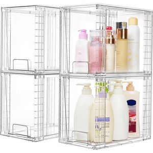 Set di 4 Cassetti Impilabili Trasparenti in Plastica, Altezza 24,6 cm, Contenitori Organizzatori per Prodotti Skincare, Accessori Bagno e Armadietti - Product Image 4