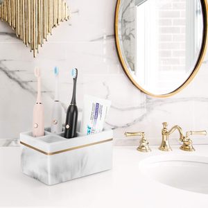 Soporte para cepillos de dientes de resina Shinowa, organizador higiénico con 5 ranuras para cepillos de dientes eléctricos, soporte de almacenamiento para cepillos de dientes y pasta dental - Product Image 2