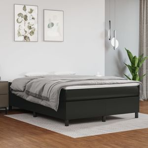 Cadre de lit double en similicuir noir rembourré avec contreplaqué et bois d'ingénierie, durable et élégant - Product Image 1
