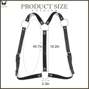 <b>Men's</b> Black Faux Leather Chest <b>Harness</b> Adjustable Shoulder Straps With Silver O-Rings Gothic Punk Body Belt For <b>Men</b> Accessories - Product Image 6