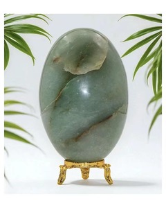 Ornement ovale en pierre d'aventurine verte naturelle polie, Shiva Lingam, pièce d'art de collection Feng Shui, vente en gros - Product Image 1