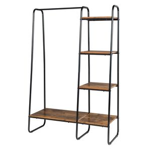 Free Standing Metal <b>Clothes</b> <b>Rack</b> with 5 Wood Shelves Sturdy Over Door Garment <b>Rack</b> in Black Color - Product Image 2