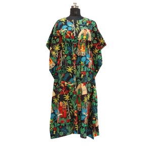 Caftán de Mujer con Estampado Floral, Manga Corta, Largo Completo, Ropa Casual de Verano, Lavable a Máquina, 100% Algodón - Product Image 2