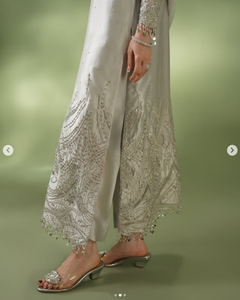 Elegant Women's Silver Silk Salwar Kameez With Embroidery Traditional Indian Pakistani Wedding Wear Regular Fit All Seasons - Product Image 4