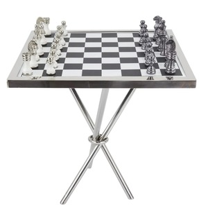 Mesa de Ajedrez Moderna con Cubierta de Vidrio Espejado y Estructura Metálica para Muebles de Sala de Estar - Product Image 4