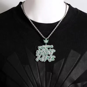 Iced Out Point Life Pendant with Diamond Rhodium Plated Claw Setting and <b>Rope</b> <b>Chain</b> for Unisex - Product Image 2