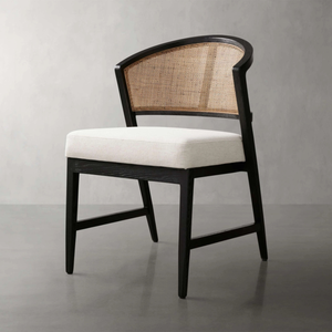 Luxury French Rattan Dining Chair with Solid <b>Oak</b> <b>Frame</b> and Upholstered Seat, Nordic Modern Wooden Chair for Hotel and Restaurant - Product Image 3