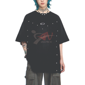 เสื้อยืดเปล่าแบบกำหนดเอง หนัก 230 กรัม ผ้าฝ้าย 100% เสื้อยืดผู้ชายแบบเรียบ ทรงโอเวอร์ไซส์ ประดับเพชร เสื้อยืดฟอกสีสำหรับผู้ชาย - Product Image 4