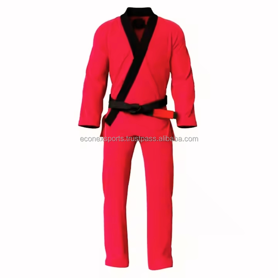 2025 Custom Made V-Neck Martial Arts Uniform High Quality Polyester Taekwondo Clothing for Men Fighting Wear Washed Stretch