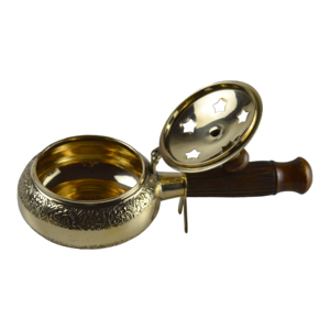 Brass Incense Burner with Sandalwood Handle Indoor Home Decor Anti-Odour Indian Incense Holder Natural Fragrance Design - Product Image 2
