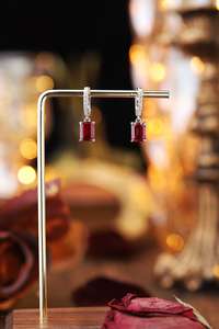 Pendientes de Aro con Circonita, Rubí y Esmeralda en Plata S925, Estilo Moderno, para Mujer, Regalo de Boda o Fiesta - Product Image 4