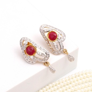 Multi Layer Ruby Choker <b>Necklace</b> Set 22K Gold Plated Brass CZ Bridal Jewelry Red White <b>Statement</b> <b>Necklace</b> Gift For Her - Product Image 3