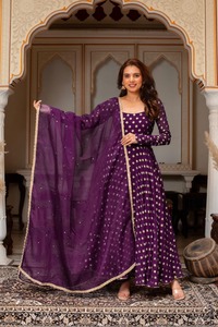 InCotton.M Designer Diwali Party Wear Chanderi Jacquard Butti Real Mirror Work Fancy Lace Anarkali Pant Soft Net Pearl Work - Product Image 1