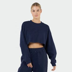 Sudadera con capucha corta de punto bordada personalizada para mujer, con cremallera y manga larga, suéter de invierno hecho de 100% algodón - Product Image 4