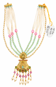 22K Solid Gold Rani Haar <b>Necklace</b> Set with Natural Pearls Emeralds and <b>Rubies</b> Luxury Indian Bridal Jewelry for Weddings - Product Image 2