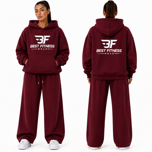 BEST FITNESS WEAR Ensemble de survêtement de luxe pour femme de haute qualité, 100% coton, molleton technique, sweat-shirt oversize et pantalon de survêtement, ensemble d'hiver - Product Image 4