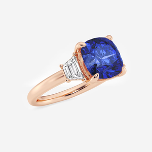 แหวนหมั้นพลอยแซฟไฟร์ทรงคุชชั่นสวยงาม ขนาด 9 มม. ประดับเพชรแล็บโกรว์ 5/8 กะรัต พร้อมพลอยสีน้ำเงิน - Product Image 2