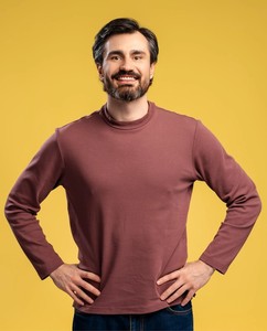 T-shirt à manches longues pour homme, blanc et couleur personnalisée, col rond, coupe classique, mélange coton et élasthanne, tricot uni décontracté - Product Image 5