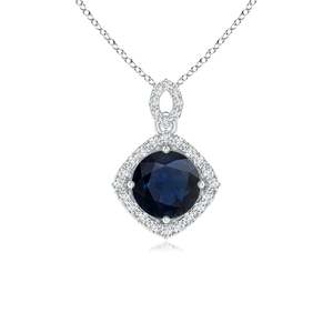 14k <b>Solid</b> <b>Gold</b> Vintage Inspired Round Cut Blue Sapphire <b>Pendant</b> With Diamond Halo Igi Certified Fine Jewelry Handmade <b>Pendant</b> - Product Image 1