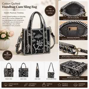 Stylish Cotton <b>Quilted</b> <b>Handbag</b> with Detachable Sling - Product Image 2