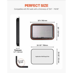 Ventana tintada para RV con anillo de embellecimiento para mosquitera, 30 pulgadas de ancho x 20 pulgadas de alto, compatible con paredes de 1 1/4 pulgadas y 1 13/16 pulgadas de grosor, accesorio para ventana de RV - Product Image 2