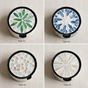 Ensemble de 6 sous-verres écologiques classiques avec support, faits à la main en coquillage rond, décoration de table, couleur personnalisée - Product Image 3