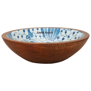 Vajilla Elegante, Tazón de Ensalada de Madera con Acabado Esmaltado Brillante y Tazón para Servir con Acabado Esmaltado y Adhesivo Impreso - Product Image 5