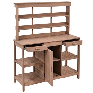 Tavolo da Lavoro da Giardino in Legno Stile Rustico da 168 cm con 2 Cassetti e Ripiani Aperti, Armadio Contenitore per Esterni - Product Image 2