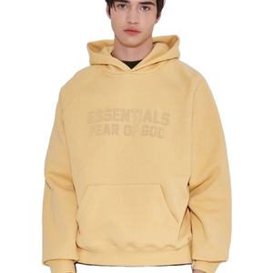 Sweats à capuche en coton vierge avec logo personnalisé pour hommes et femmes unisexe à épaules tombantes en éponge française sans ficelle - Product Image 1