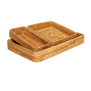 Rustic Rattan Tray Durable <b>Woven</b> Wood Serving Board for Outdoor Dining Picnic Sustainable Storage Home Product - Product Image 2