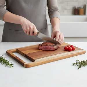 Planche à découper et à hacher en bois de manguier de forme rectangulaire, finition naturelle, avec poignée, à prix raisonnable, pour la cuisine - Product Image 3