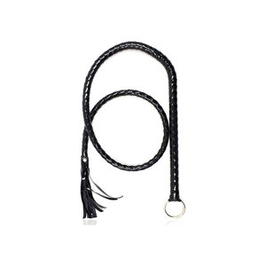 Fouet en cuir avec poignée, design tressé, style noir enroulé - Product Image 2