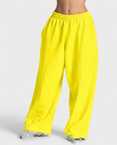 Cream <b>Women</b> High Waist Wide Leg Sweatpants Loose Fit Elastic Waist Casual <b>Fleece</b> <b>Trousers</b> - Product Image 3