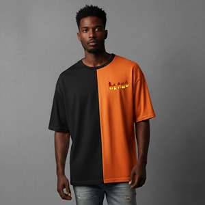 เสื้อยืดโอเวอร์ไซส์แฟชั่นใหม่สำหรับผู้ชาย คอกลม แขนสั้น ทรงหลวม ผ้าฝ้าย 100% สองสี สไตล์ฮิปฮอป - Product Image 5