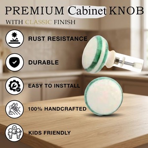 Ceramic Round Cabinet <b>Knob</b> Green Stripe Design Scandinavian Style Easy Installation for Kitchen Furniture Handle - Product Image 2