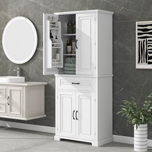 Mobiletto da Bagno con Ripiani Regolabili, Ante e Cassetto, Molteplici Spazi di Archiviazione, Accessorio per Arredamento - Product Image 1