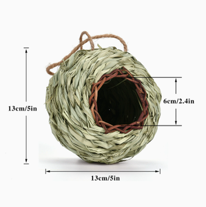 Mangeoire à oiseaux en herbe naturelle, nichoir suspendu tressé pour jardin et cour, décoration pour observation des oiseaux - Product Image 1