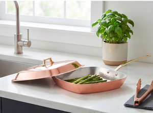 Copper Saute <b>Pan</b> With Stainless Steel <b>Handle</b> Modern Design For Gas Cooker No Coating Heat Resistant Square Shape <b>Pan</b> - Product Image 4