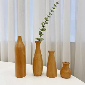 Vase à fleurs en bois artisanal, récipient floral rond pour la décoration de la maison et des hôtels - Product Image 4