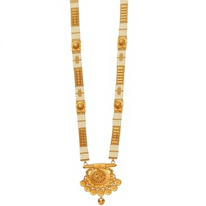Collier long classique authentique en or massif 22 carats, mangalsutra, bijoux traditionnels indiens pour mariage et fête, marqués. - Product Image 1