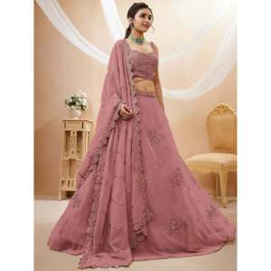 A-Line Dusty Pink <b>Sequins</b> Georgette Party Lehenga Choli for Prom - Product Image 5