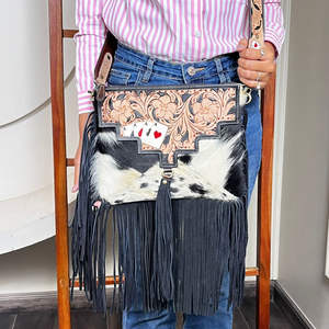 Bolso Bandolera de Cuero Genuino Estilo Western con Flecos, Diseño de Tarjeta, Estilo Vaquero Bohemio, de Gran Venta, Vintage - Product Image 4