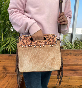 Bolso bandolera con flecos de piel de vaca a mano de lujo personalizado, fabricante de bolsos de hombro con asa superior de cuero genuino para mujer - Product Image 2