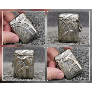 Vintage Aluminum Match Case With Engraved Geometric Design Durable Household Use - Product Image 4