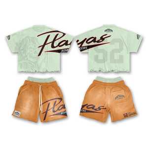 Conjunto de Camiseta Casual para Hombre de Alta Calidad 2025 con Pantalones Cortos de Algodón Transpirable con Lavado Ácido, Logotipo Personalizado OEM, Conjunto de Verano - Product Image 4