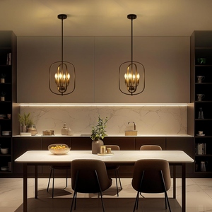 Modern Black <b>Lantern</b> Chandelier Contemporary Metal Hanging Pendant <b>Light</b> Minimalist Geometric Ceiling Lamp Nordic <b>Indoor</b> <b>Light</b> - Product Image 6