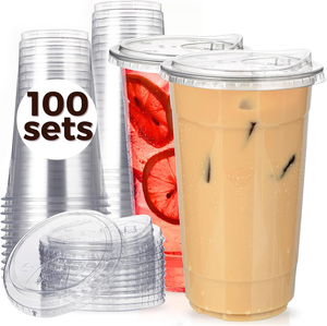 Vasos Biodegradables para Bebidas Frías de 300 ml, Plástico Transparente con Tapas para Beber sin Palito, Vasos Desechables para Café Helado y Smoothies, Ecológicos y a Prueba de Fugas - Product Image 1