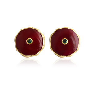 Classy women jewelry ruby jade geometric round <b>studs</b> with tiny <b>emerald</b> cz inlay 18k gold plated texture brass metal <b>stud</b> <b>earring</b> - Product Image 1